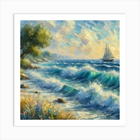 Sailboat On The Sea, Acrylic Painting Style 10 Art Print