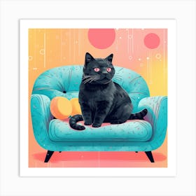 Black Cat On A Chair Art Print