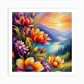 Flowers At Sunset Art Print