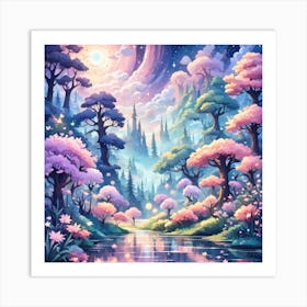 A Fantasy Forest With Twinkling Stars In Pastel Tone Square Composition 379 Art Print