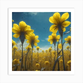 Yellow Flowers In Field With Blue Sky Sf Intricate Artwork Masterpiece Ominous Matte Painting Mo (4) Art Print