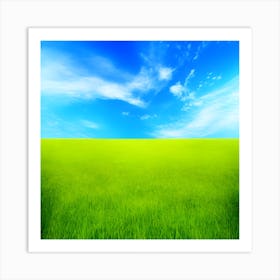 Green Grass A Blue Sky And A Background Of Calm Colors Suitable As A Wall Painting With Beautifu (6) Art Print