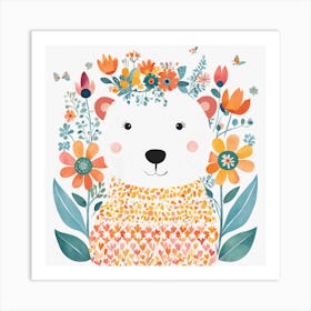 Floral Teddy Bear Nursery Illustration Art Print