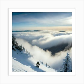 Skier In The Clouds Art Print