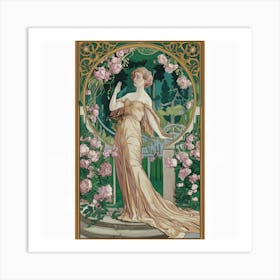 Lady With Roses Art Print