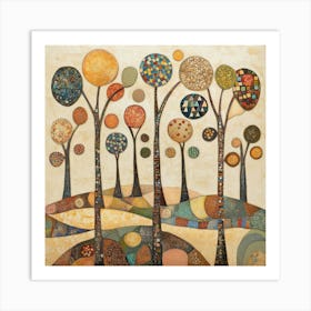 Folk Art Style Mosaic Trees 10 Art Print