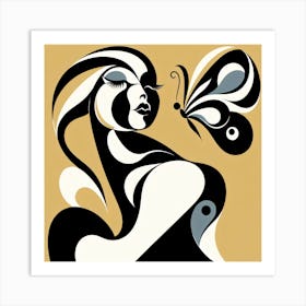 Dramatic Abstract Female Portrait Watching Butterfly Art Print