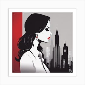 Woman In Front Of A City Art Print