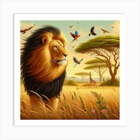 Lion In The Savannah 38 Art Print