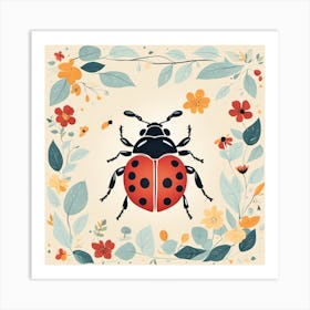 Ladybug With Flowers Art Print