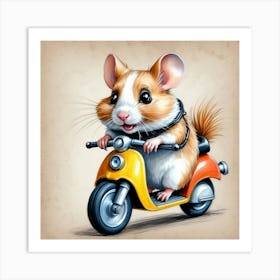 Hamster On A Scooter 1 Art Print