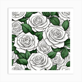 White Roses Seamless Pattern 1 Art Print