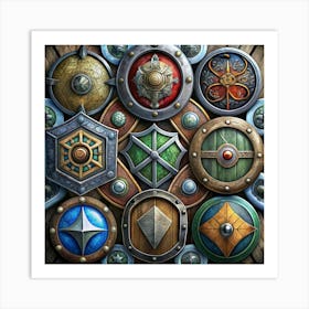 A Collection Of Medieval Fantasy Shields Art Print