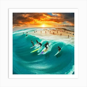 Surfers At Sunset Art Print