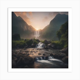 Waterfall At Sunrise 1 Art Print