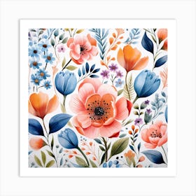 Watercolor Floral Pattern Art Print