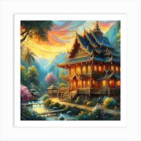 Asian House In The Forest Art Print