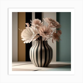 Black And White Flowers In A Vase Art Print