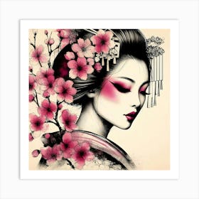 Japan Traditional Geisha Illustration By Ad 64 Art Print