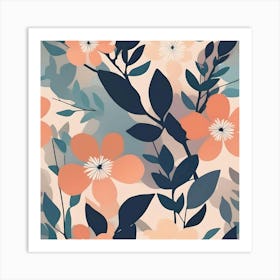 Flowers and Leaves in Pastel Colors Art Print