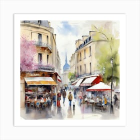 Cafe in Paris. spring season. Passersby. The beauty of the place. Oil colors.13 Art Print