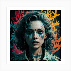 Girl With Graffiti On Her Face Art Print