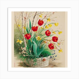 Tulips In A Basket 10 Art Print