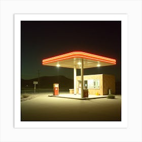 Gas Station At Night Art Print