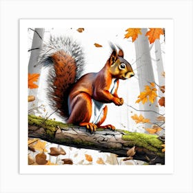 Squirrel In The Autumn Forest 4 Art Print