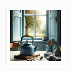 Tea Kettle In The Window Art Print