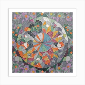 Firefly Beautiful Modern Intricate Floral Yin And Yang Japanese Mosaic Mandala Pattern In Gray, And Art Print