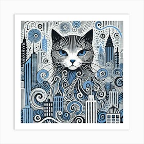 Cosmo Claw City Cat Art Print