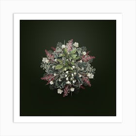 Vintage Mountain Silverbell Flower Wreath on Olive Green n.1646 Art Print