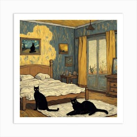 The Bedroom With Black Cats, Vincent Van Gogh Inspired Art Print 1 Art Print