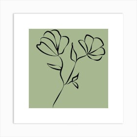 Two Flowers On A Green Background Art Print