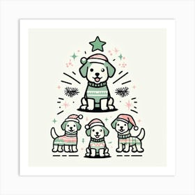 Cheerful Cartoon Doodle Dogs Forming A Christmas Tree Art Print