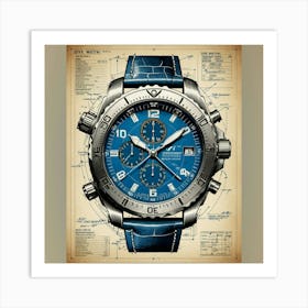 Blue Chronograph Watch Art Print