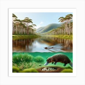 Platypus in the lagoon Art Print