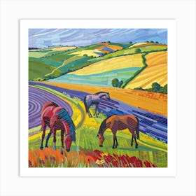 Horses in the English Countryside Series, Hockney Style. 3 Art Print