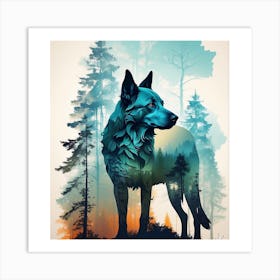 Blue Dog In The Forest Art Print