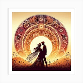 Boho art Silhouette of couple in love 3 Art Print