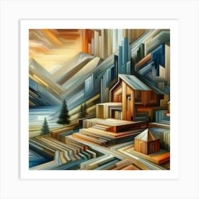 A mixture of modern abstract art, plastic art, surreal art, oil painting abstract painting art e
wooden huts mountain montain village 5 Art Print
