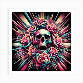 Skull And Roses 80's Art Print