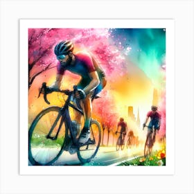 Colorful Cyclist On The Road 1 Art Print