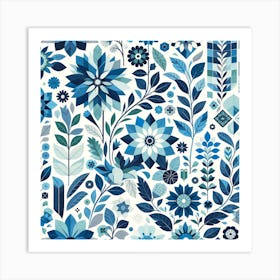 Blue Floral Pattern Art Print