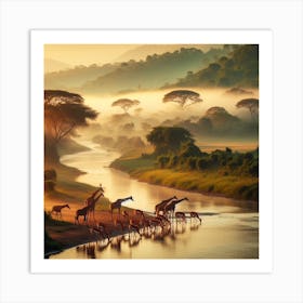 Giraffes In The River Art Print