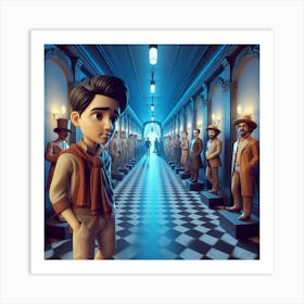 Boy In A Hallway Art Print