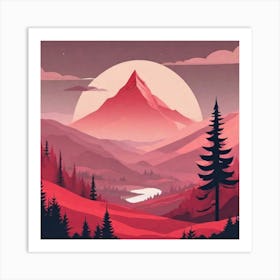 Misty mountains background in red tone 88 Art Print