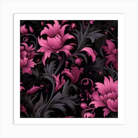 Gothic inspired pink and black floral Art Print