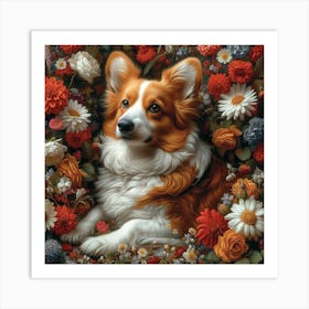 Corgi In Flowers Art Print